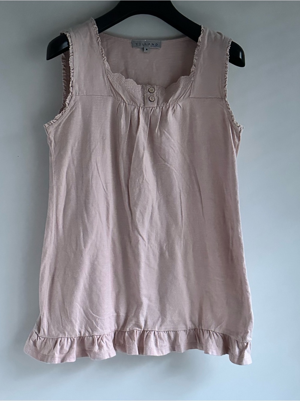 Pale Pink Sleeveless Ruffle-Hem Tank Top